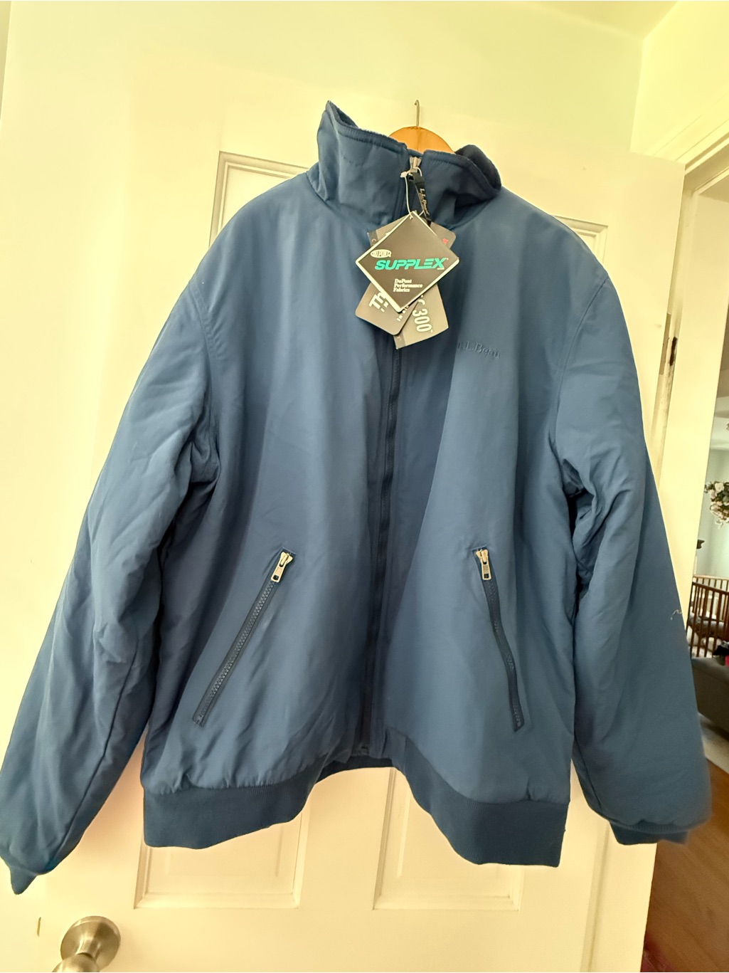 Ll Bean Fleece Lined Insulated Jacket Coat Mens Xl Navy Blue Bomber Outdoor Vtg